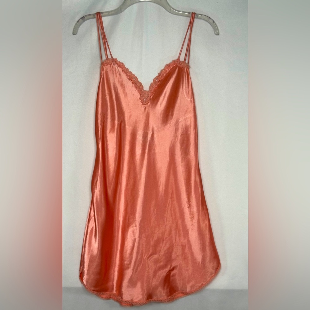 Beth Michaels Vintage Pink Peach Slip Dress Nightie Lace‎ Spaghetti Straps Sz M